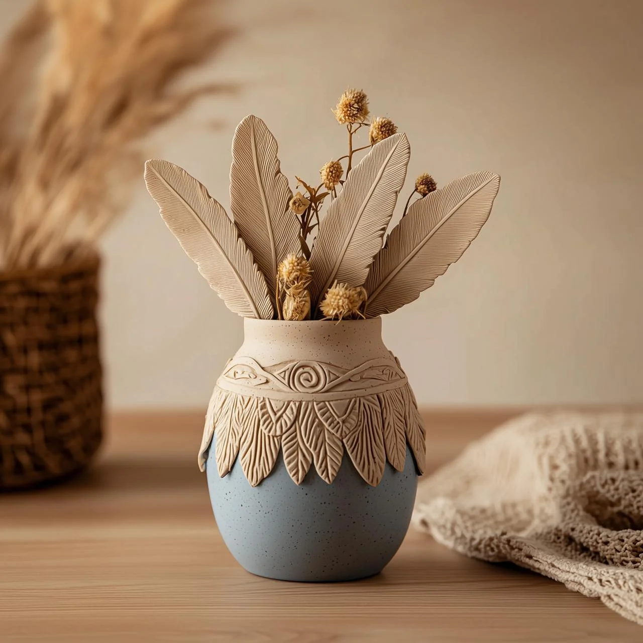 Tribal Feather Vase – Western-Inspired Decor for a Boho-Chic Home 3d model