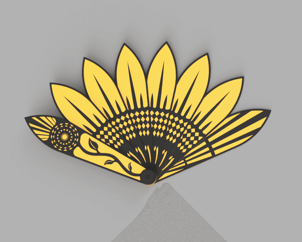 Sunflower Hand Fan | #pdo #summer | NoahMillerDesign - A render of the model in the opened position, top-view. - 3d model