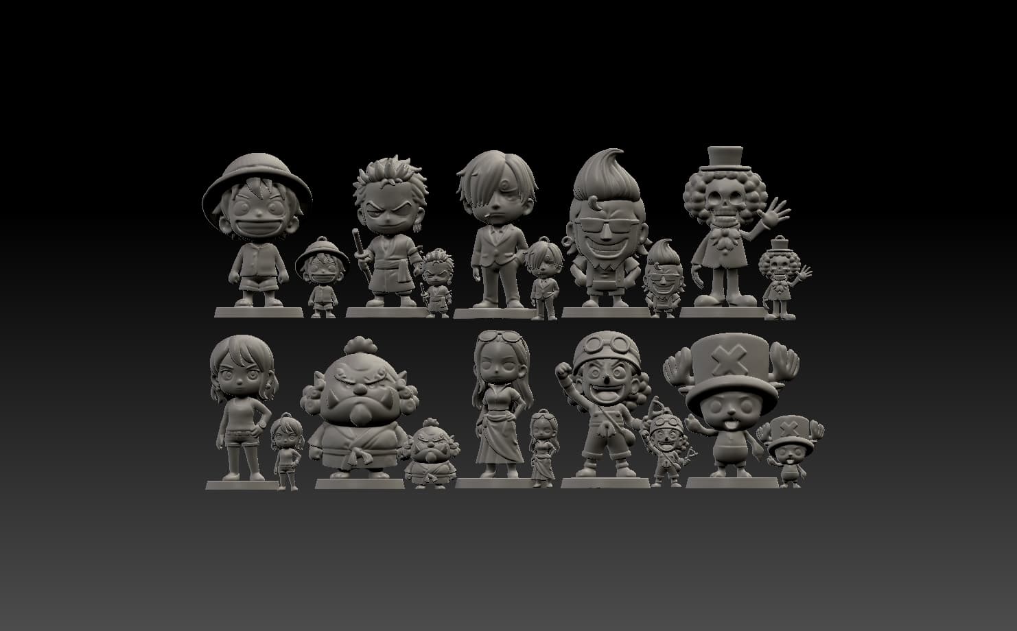 One piece - All Straw Hats characters 3d model