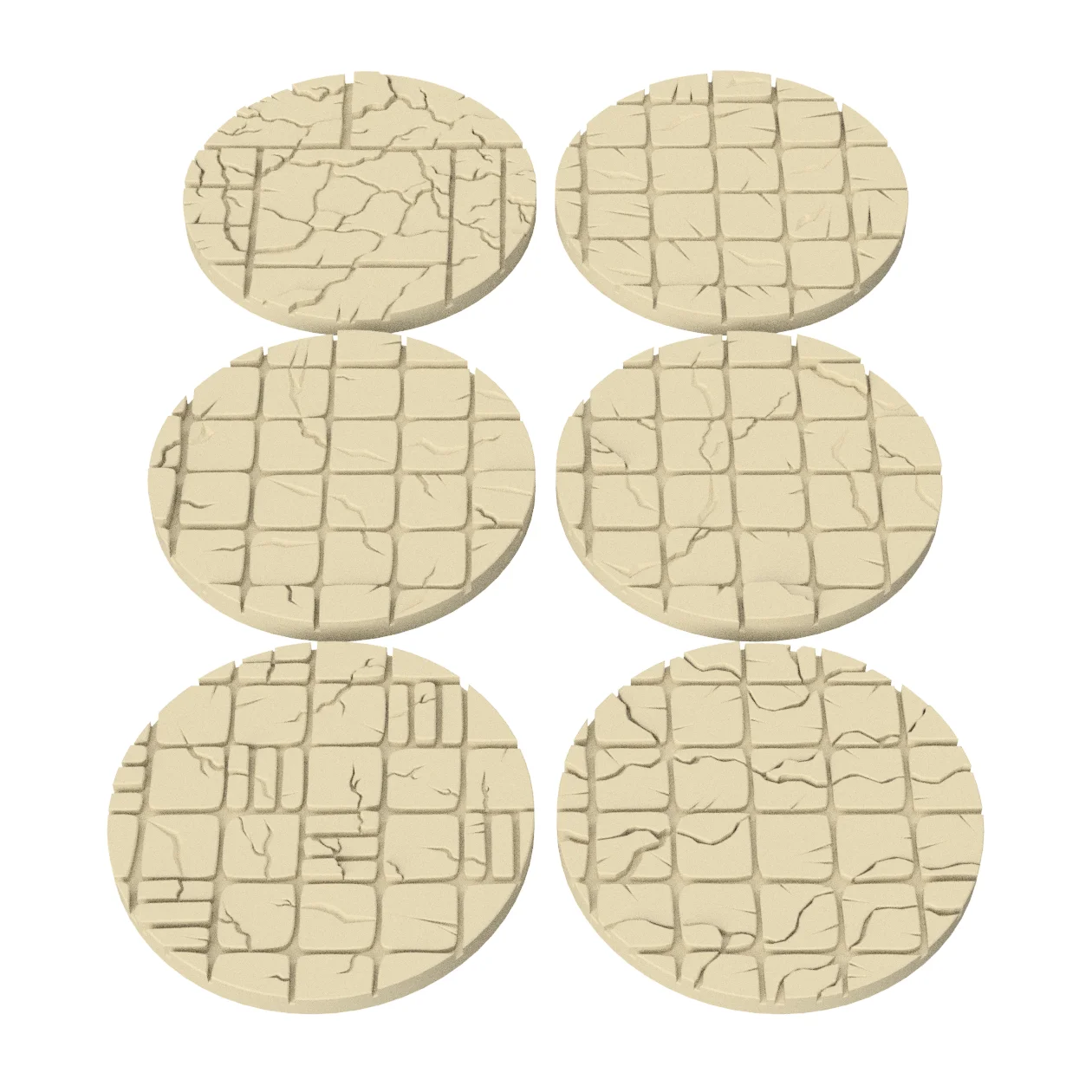 3D Printable Cracked Tile Base Toppers – 32mm Round Miniature Bases 3d model