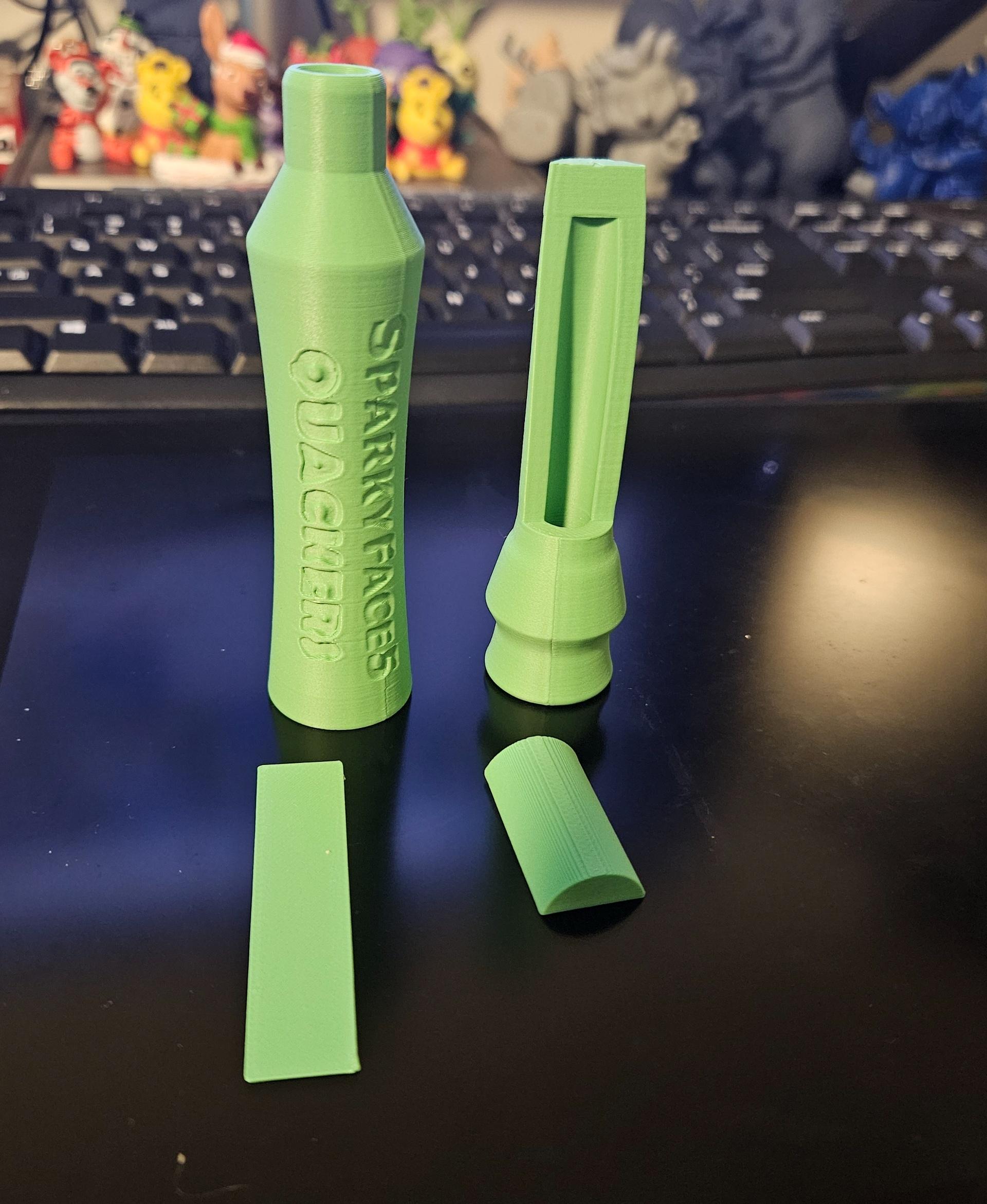 Quackers Duck Call  - Fully 3d printed and comes in 4 parts - 3d model