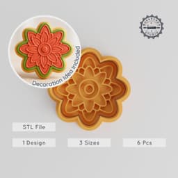 Dahlia Cookie & Fondant Cutter Stamp Set, Flower Bloom Designs, 6 Piece Pack, S/M/L Sizes, Baking & Decorating PRODUCT_387 3d model