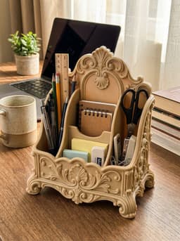 Baroque Ornate Desk Organizer – Victorian Rococo Stationery Caddy & Pen Holder 3d model