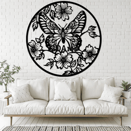 Butterfly with Flowers 2D Wall Art/Window Art 3d model