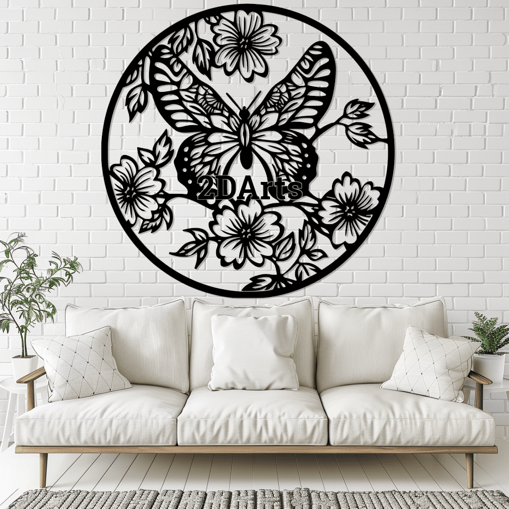 Butterfly with Flowers 2D Wall Art/Window Art 3d model