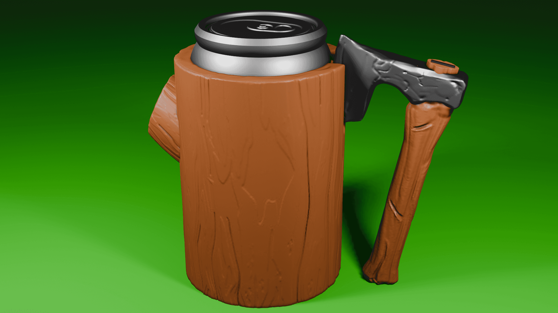 Log and Hatchet Beer Can Holder 3d model