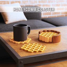 Honeycomb Coaster Set, 4. pcs with Holder, Honey - Bee Theme Coaster, Home Decor, Special Gift 3d model