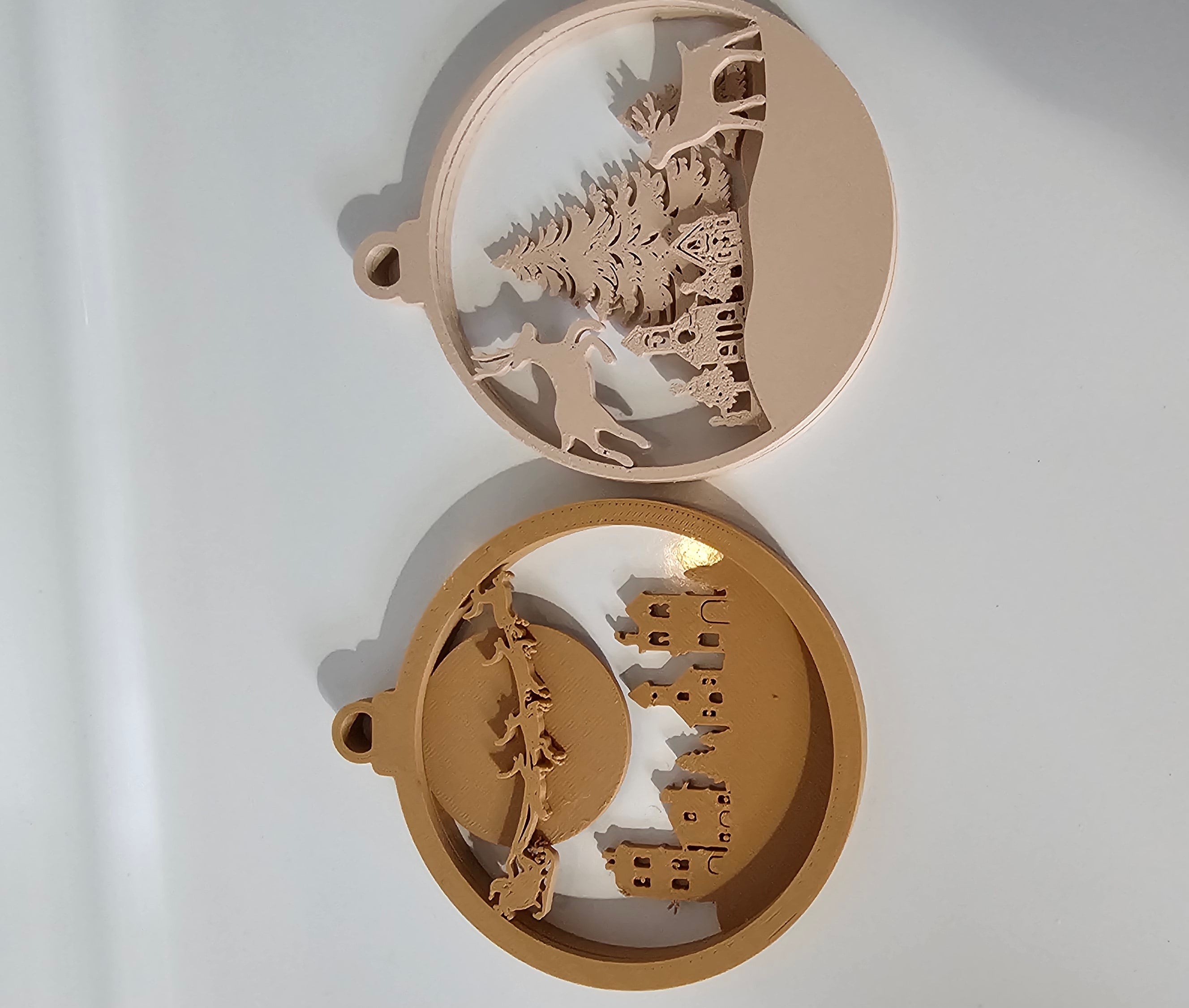 Vintage-Inspired Christmas Ornaments - Classic Holiday Scenes with a Wood Look 3d model