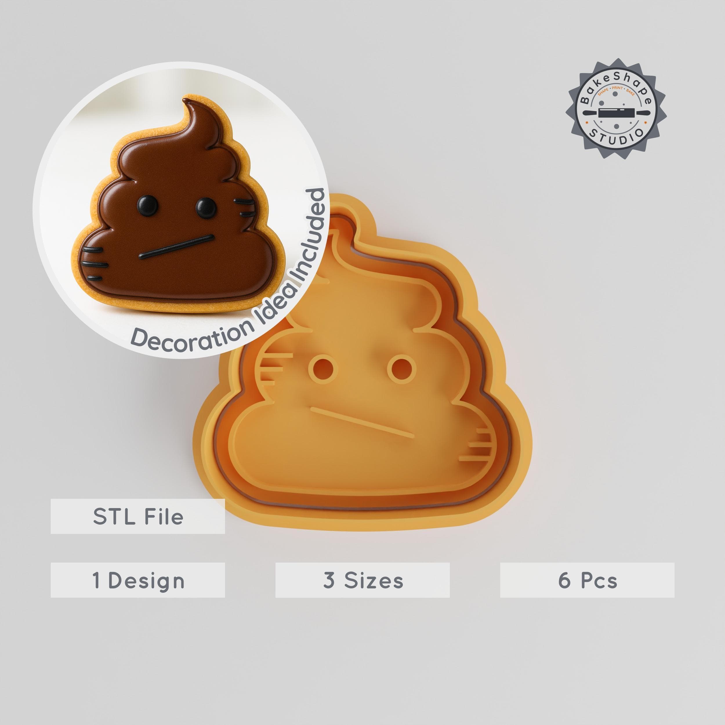 Poop Shape Cutter & Stamp Set, Emoji Cookie & Fondant Tools, 6-Piece Collection, Funny Feces, Smiley & Playful Designs, S/M/L Sizes PRODUCT_367 3d model