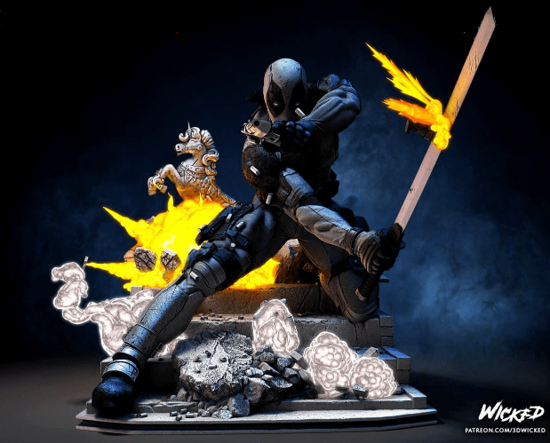 WICKED MARVEL DEADPOOL STATUE: TESTED AND READY FOR 3D PRINTING 3d model