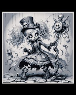 Black and white design of a slightly crazy playfull doll at work - hueforge art 3d model