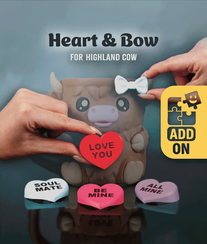 Heart & Bow Addon - for Highland Cow Ice Pint Holder 3d model