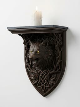 Gothic Werewolf Shield Corbel - Mythical Direwolf Floating Shelf 3D Print 3d model
