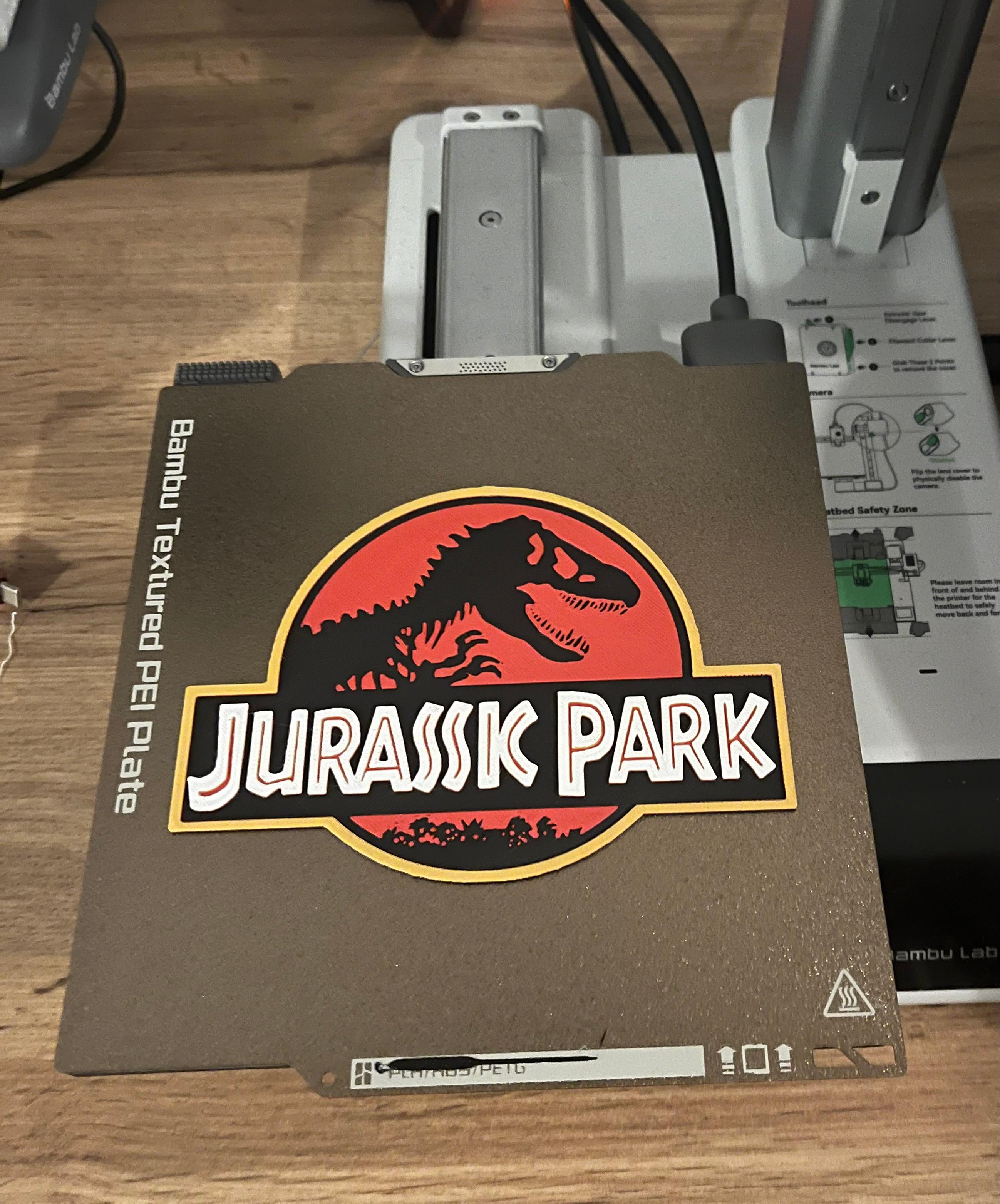 Jurassic Park logo badge (fan art swap at layer height) 3d model