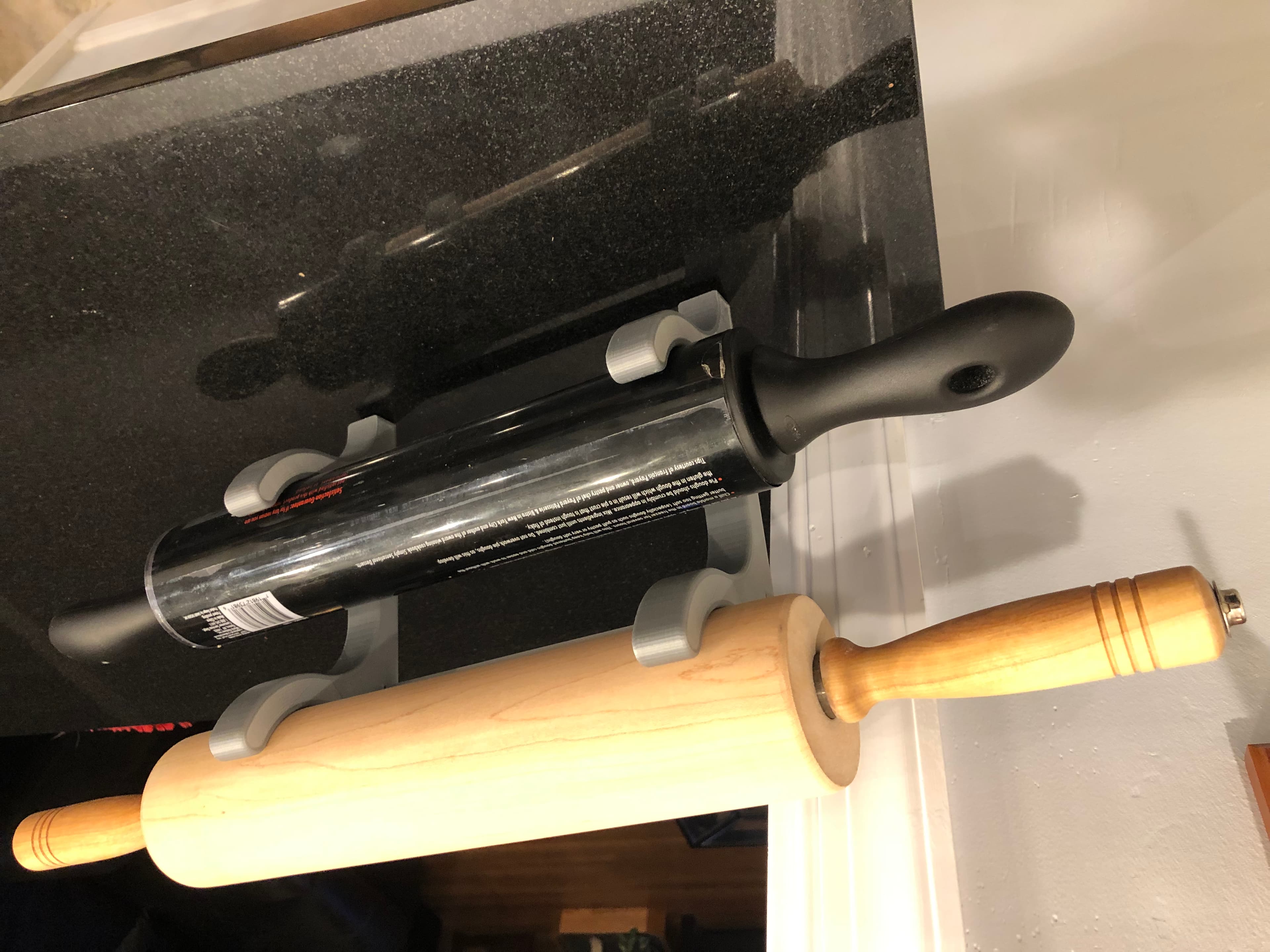 Rolling Pin Hanger - double hanger printed in PLA Gray - 3d model
