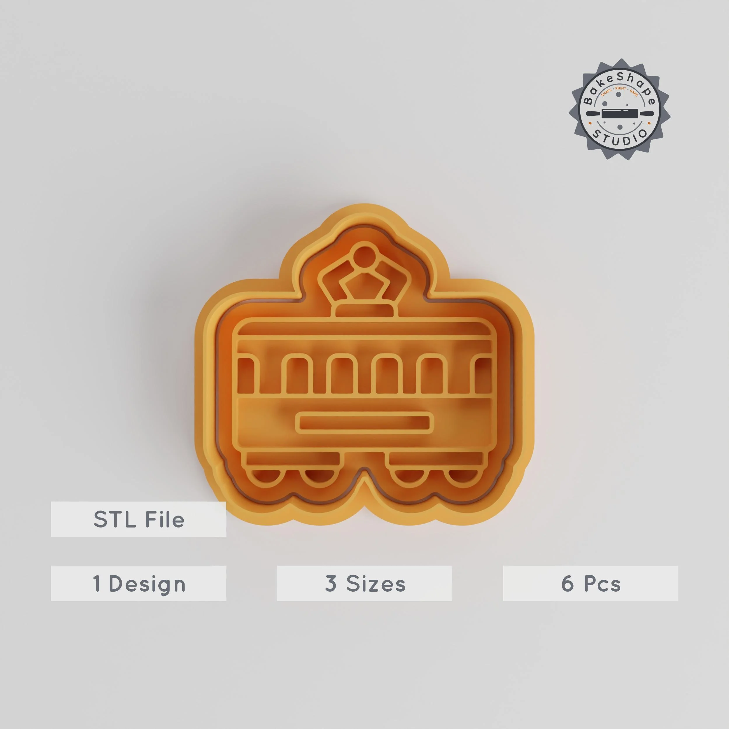 Tram Shape Cutter & Stamp Set, 6-Piece, Small Medium Large, Perfect for Cookies & Fondant, City Vehicle Decor, Transportation Design PRODUCT_3283 3d model