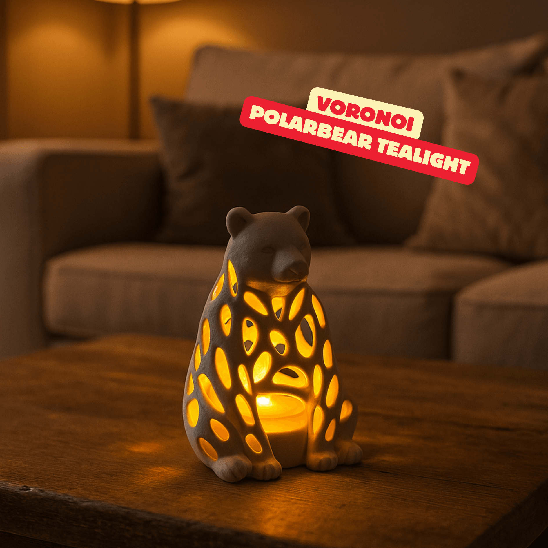 POLAR BEAR VORONOI LED TEALIGHT / WINTER DECOR / HOMEDECOR / TABLEDECOR 3d model