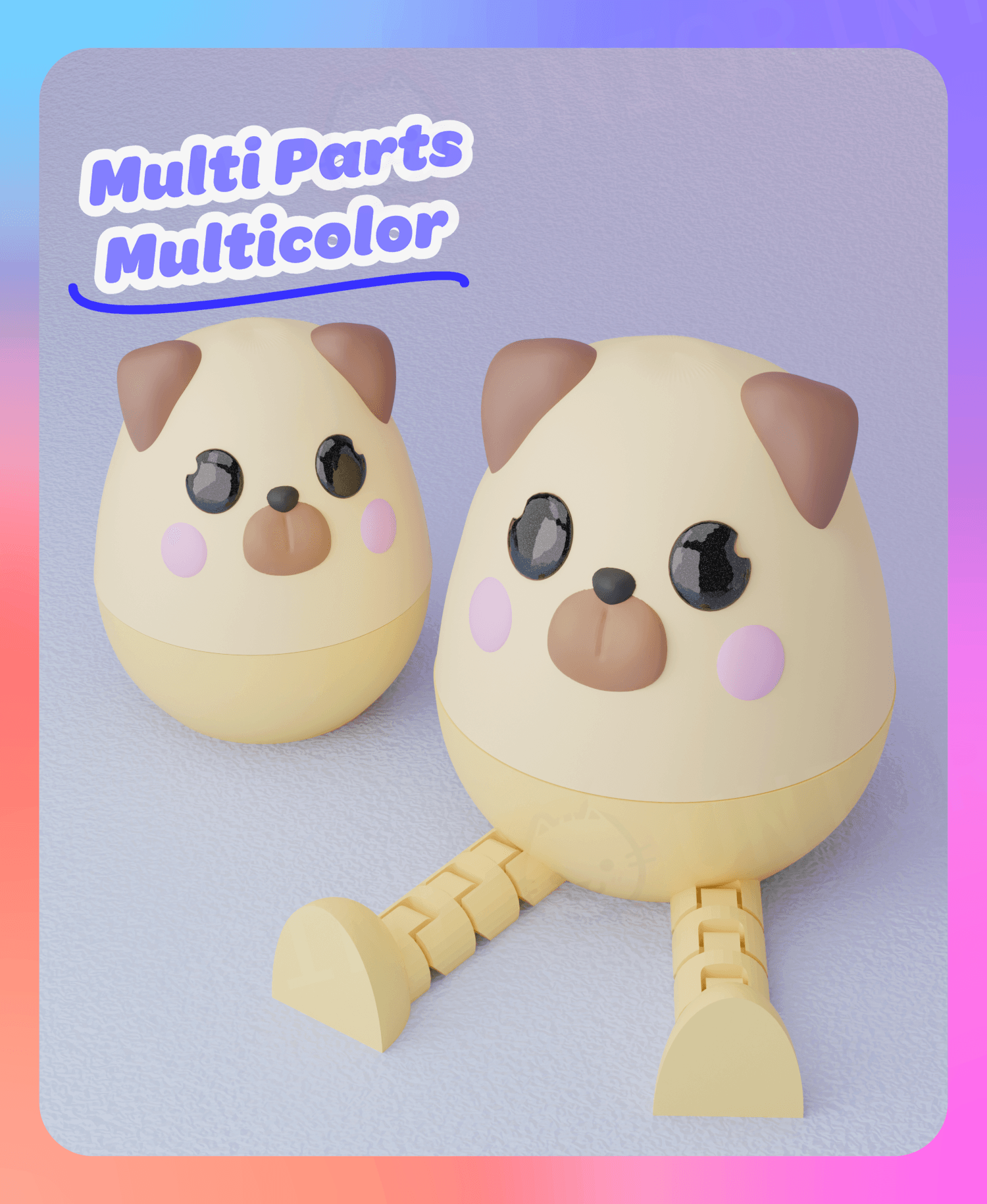 Flexi Pug Dog Egg Container (Multicolor & Separated Parts) 3d model