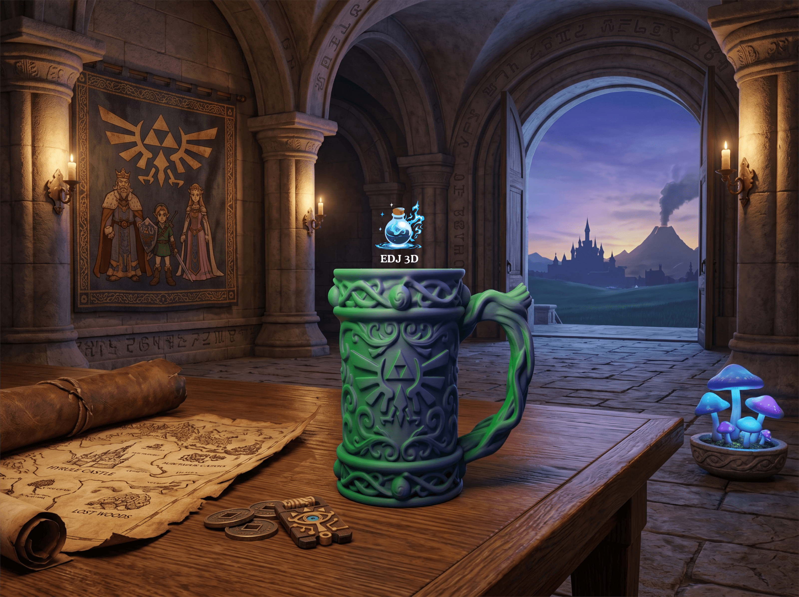 Zelda Hyrule Triforce Tankard Drink Holder Koozie Combo 3d model