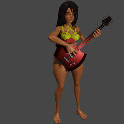 Swimsuit Rocker Girl with Axe Guitar v2 3d model