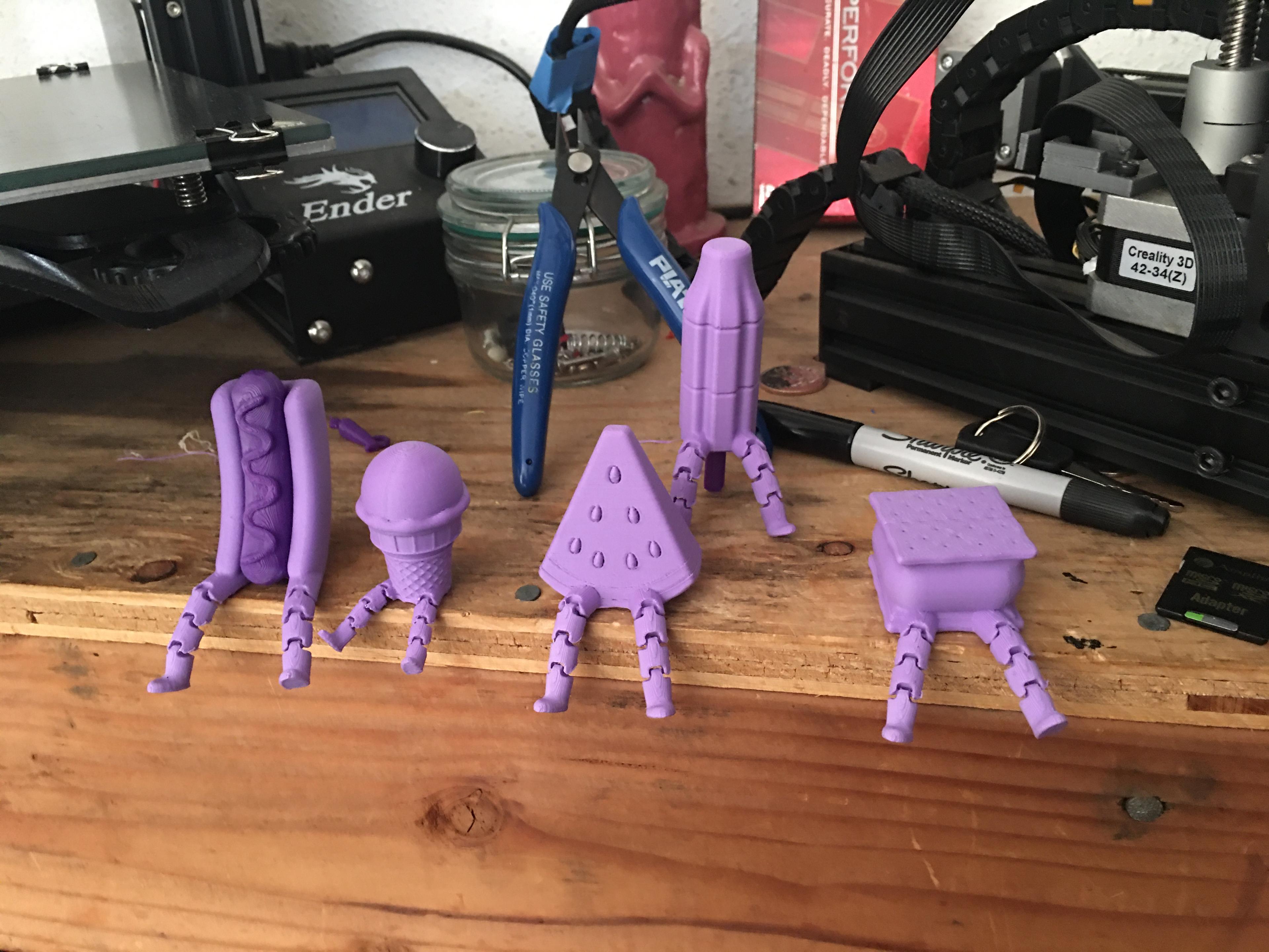 Hot Dog Man - Great designs!  I printed at 50% scale and 0.16 mm height to run out my lavender spool.  The leg joints were a close thing at that scale but turned out all right. - 3d model