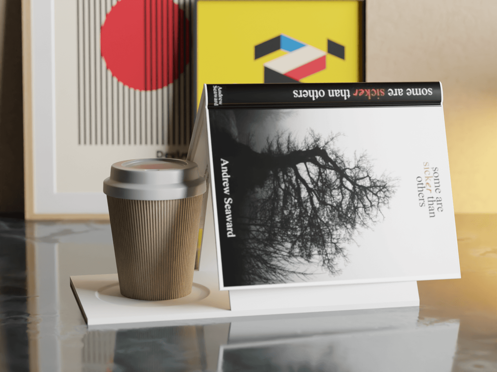 Minimal Triangular Book Holder with Mug Slot 3d model