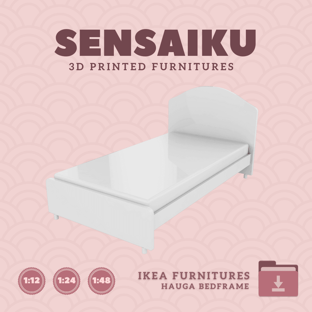 Miniature Replica HAUGA Bedframe - Twin Bed for Miniature Dollhouse - IKEA (1:12,24,48) - 3D Print I 3d model