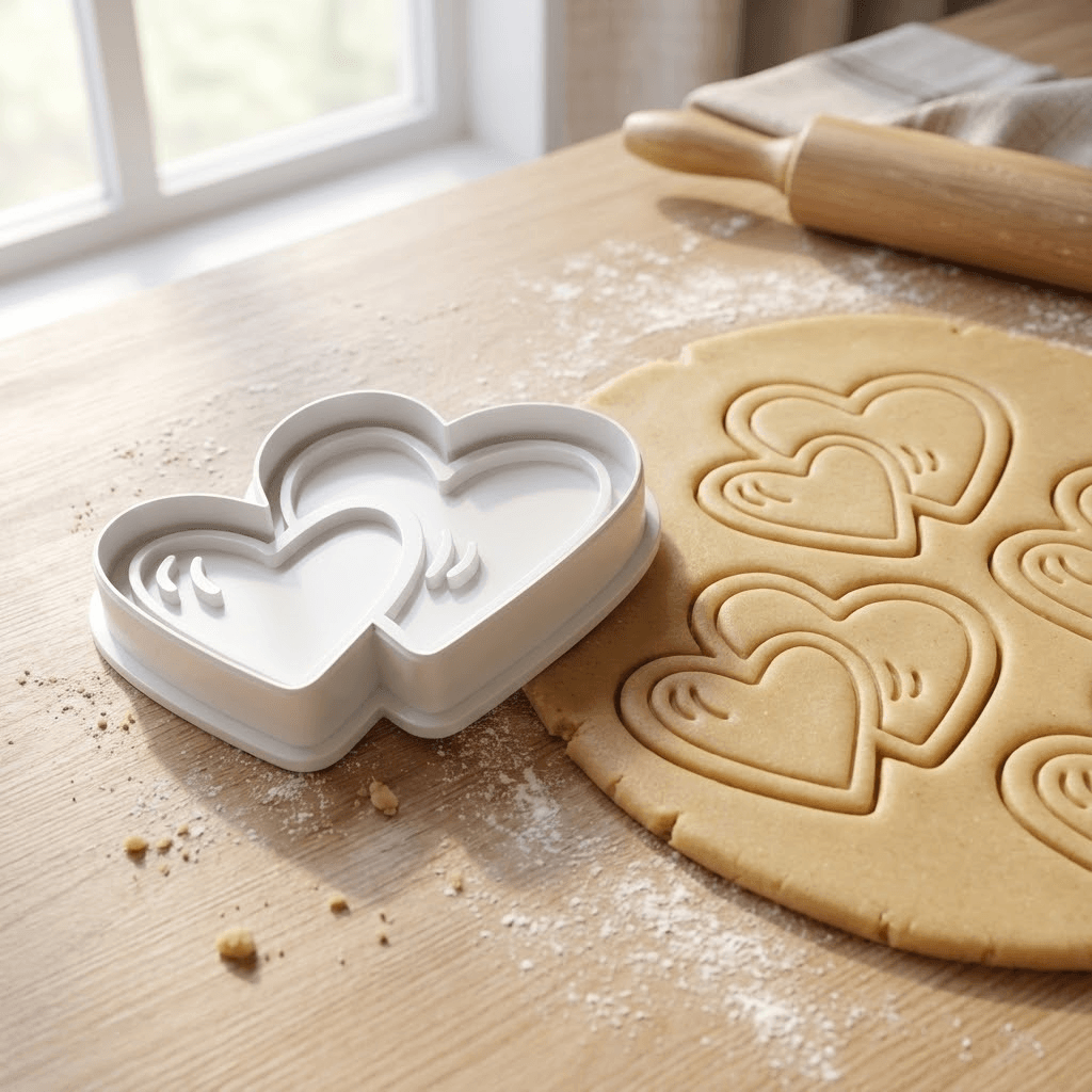 Valentines Day Two Hearts Cookie Cutter And Stamp 3d model