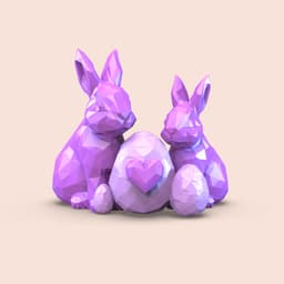 Low Poly Easter Bunny Decor, Easter Bunny Set, Egg - Heart Detail, Desktop Figurine Set, Geometric 3d model