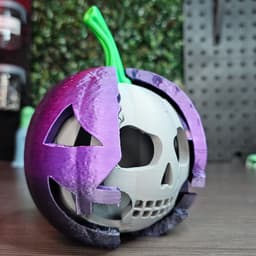 I love this model by 3DGeex! Its a cool jack o lantern with a skull! It can also fit a small tealight inside. I made this with some Amolen3D PLA on my BambuLab X1 Carbon and P1S. It was really easy so assemble. I did use glue for the stem :) 3d model