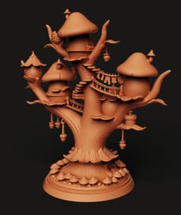 Mushroom Fairy Treehouse | Enchanted Forest Statue | Fantasy Toadstool Decor 3d model
