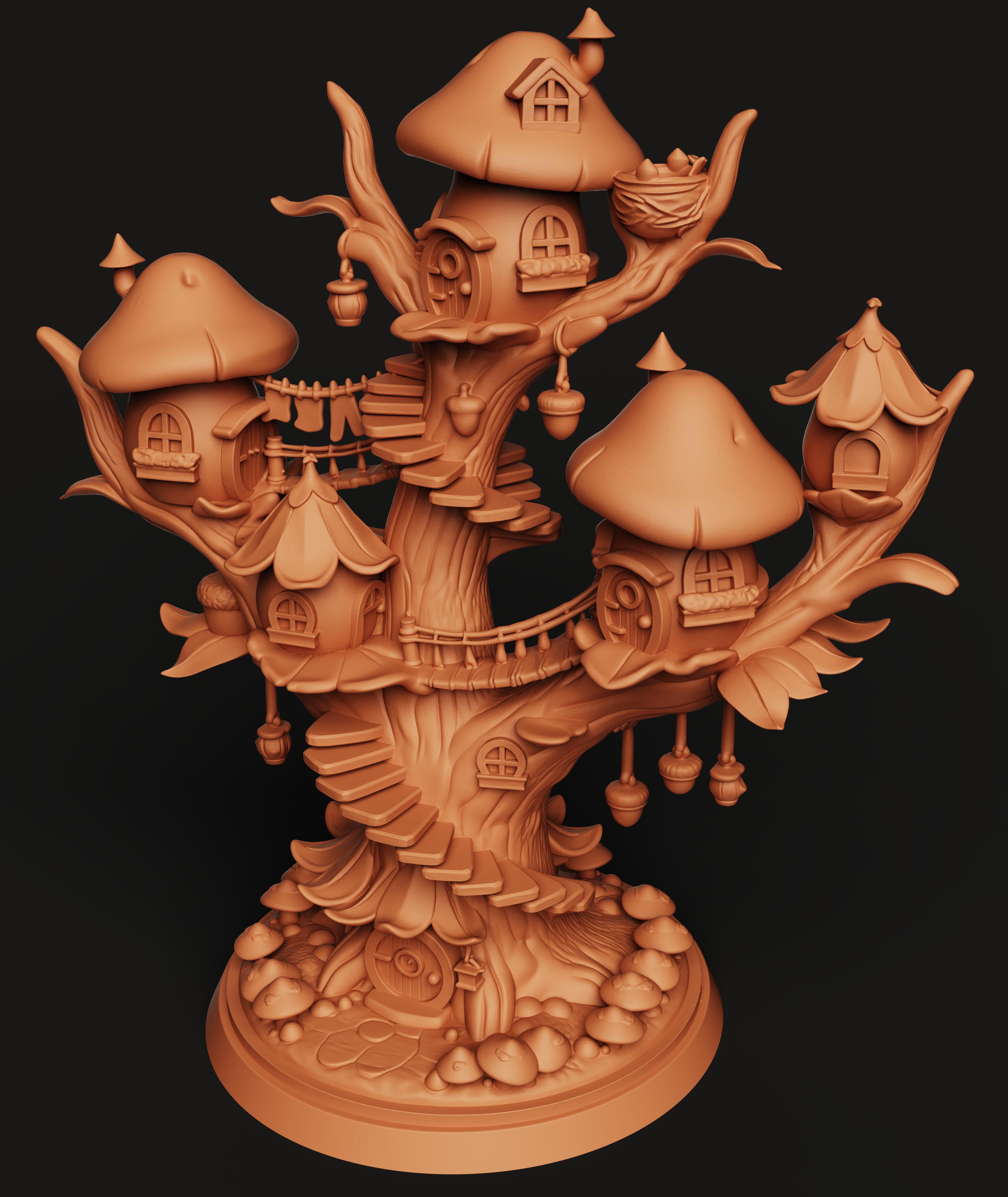 Mushroom Fairy Treehouse | Enchanted Forest Statue | Fantasy Toadstool Decor 3d model