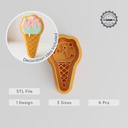 Ice Cream Cone Shape Cutter & Stamp, Cookie & Fondant Set, 6-Piece Bundle, S/M/L Sizes, Frozen Treat Dessert Design PRODUCT_1061 3d model
