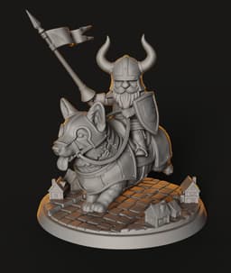 Beard & Bark Rider STL | Fantasy Figure | Corgi Viking Scene 3d model