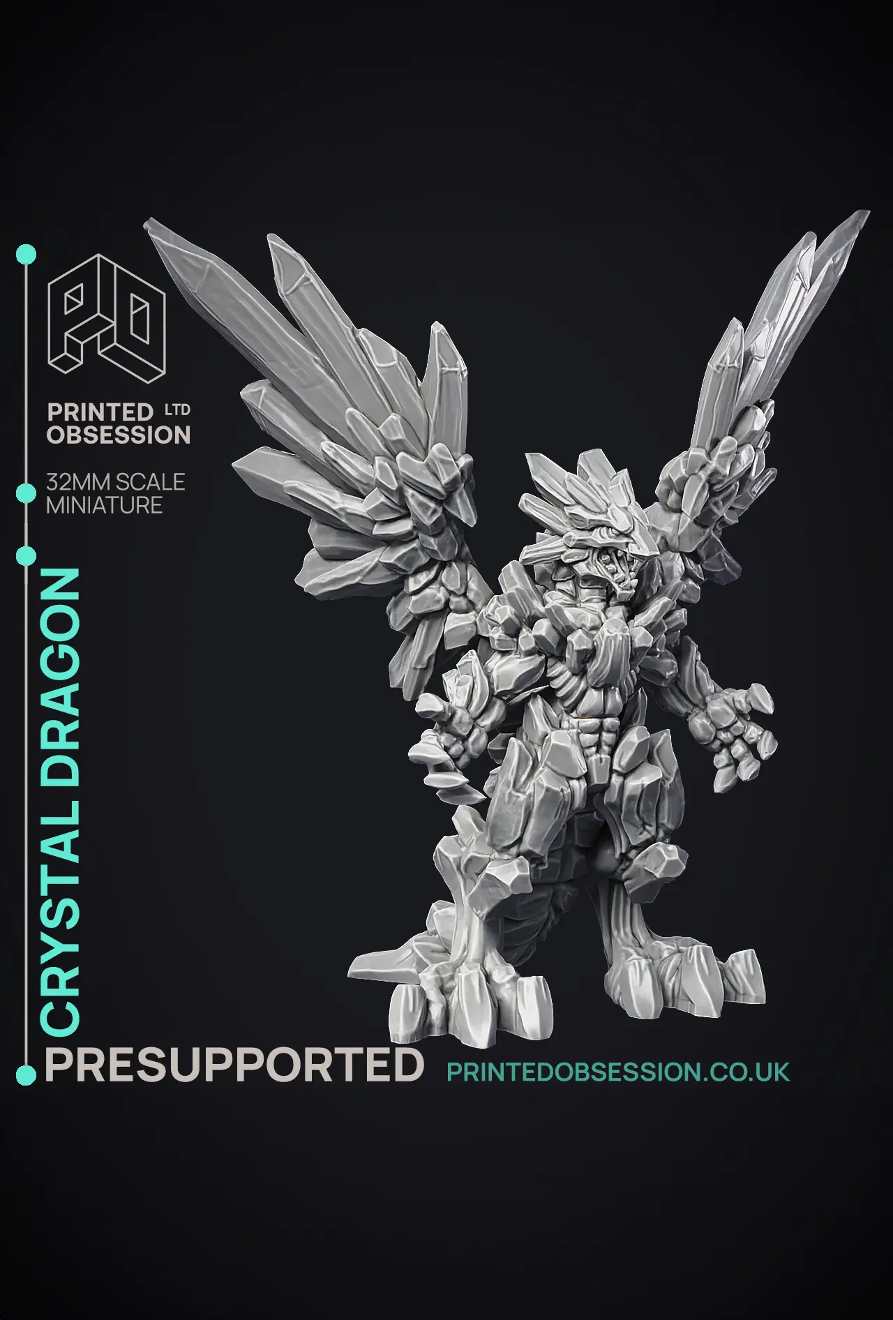 Crystal Dragon - Large Dragon - PRESUPPORTED - Hell Hath No Fury - 32mm Scale 3d model