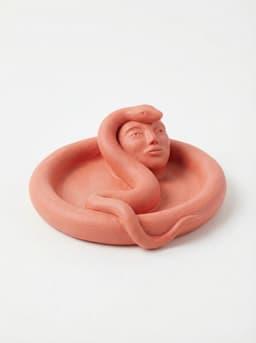 Surrealist Snake Goddess Jewelry Dish – Coiled Serpent & Face Catchall Tray 3d model