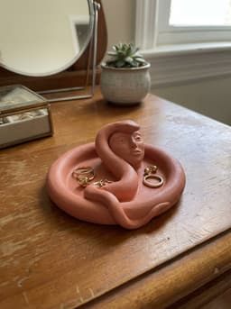 Surrealist Snake Goddess Jewelry Dish – Coiled Serpent & Face Catchall Tray 3d model