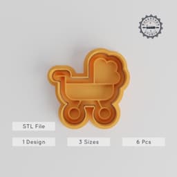 Pushchair Shape Cutter & Stamp, Set of 6, Cookie & Fondant Decorating Tool, 3 Sizes S/M/L, Infant Stroller Pram Design PRODUCT_3613 3d model