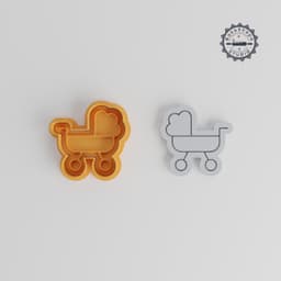 Pushchair Shape Cutter & Stamp, Set of 6, Cookie & Fondant Decorating Tool, 3 Sizes S/M/L, Infant Stroller Pram Design PRODUCT_3613 3d model