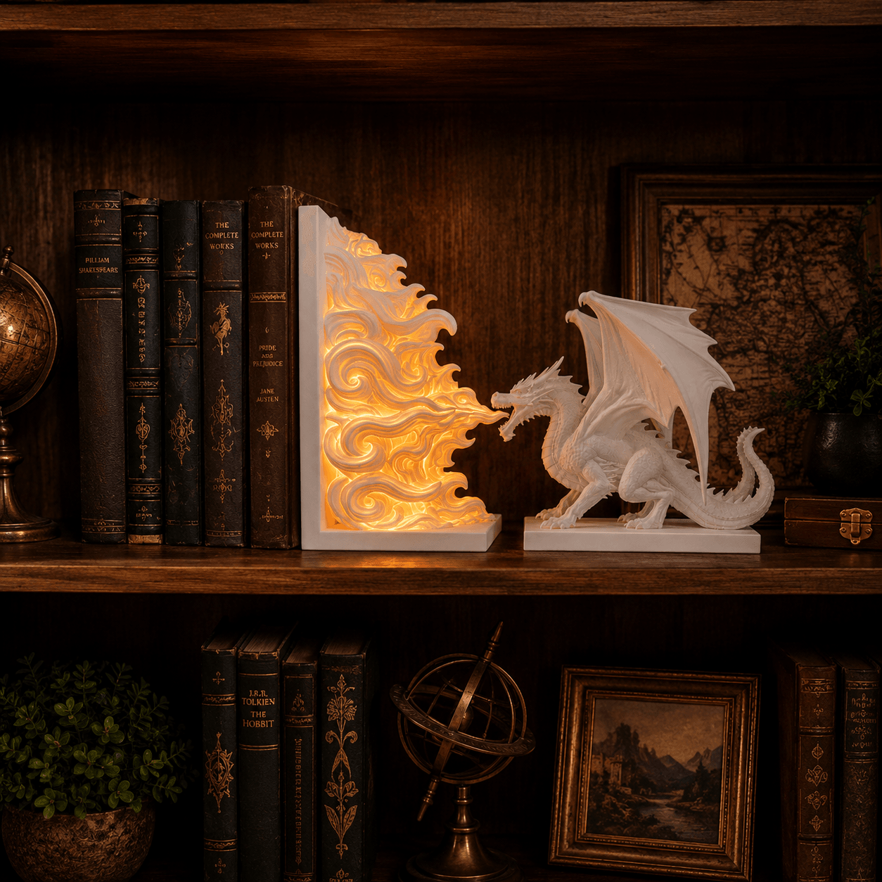 Dragon Flame Bookend File with LED Flame Lamp 3d model