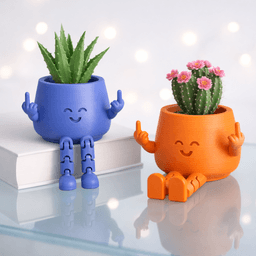 Flexi Middle Finger Planter | Articulated Happy Face Plant Pot 3d model
