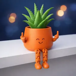 Flexi Middle Finger Planter | Articulated Happy Face Plant Pot 3d model