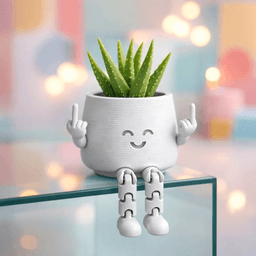 Flexi Middle Finger Planter | Articulated Happy Face Plant Pot 3d model