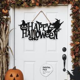 Happy Halloween Sign, Wall - Door Hanger, 3D Halloween Decor, Pumpkin- Witch, Spooky Halloween 3d model