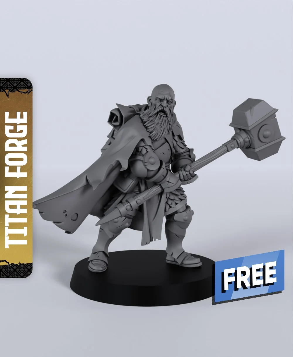 Human Male Paladin Hammer - With Free Dragon - 5e DnD Inspired for RPG and Wargamers 3d model
