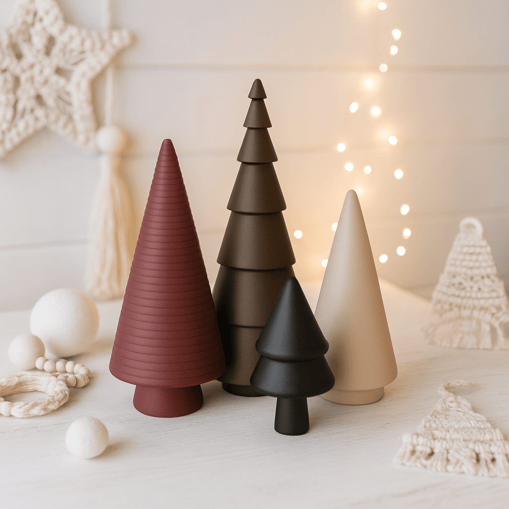 Minimal Christmas Tree Decor Set | 4 pcs Modern Holiday Trees | Elegant Winter Decoration 3d model