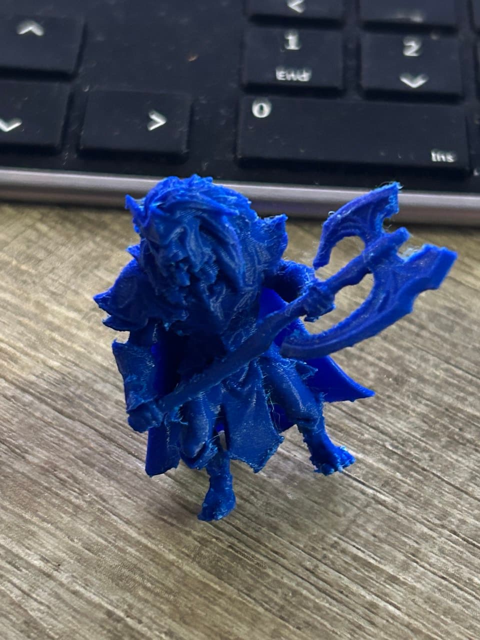 Used .12 Layer height, Temp 210c ,Max Speed 100mm/s, 60mm/s walls, top surface, etc.
No post-print finishing done, other than removal of support material.
Lost the tail piece during support removal, but otherwise happy with results.
Does need a bit of surface finishing to complete removal of support debris, along with some minor stringing.
First attempt at miniature printing.