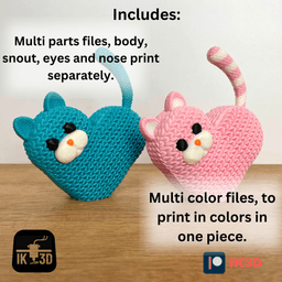 Knitted Heart Kitten / Multi Parts / 3MF 3d model