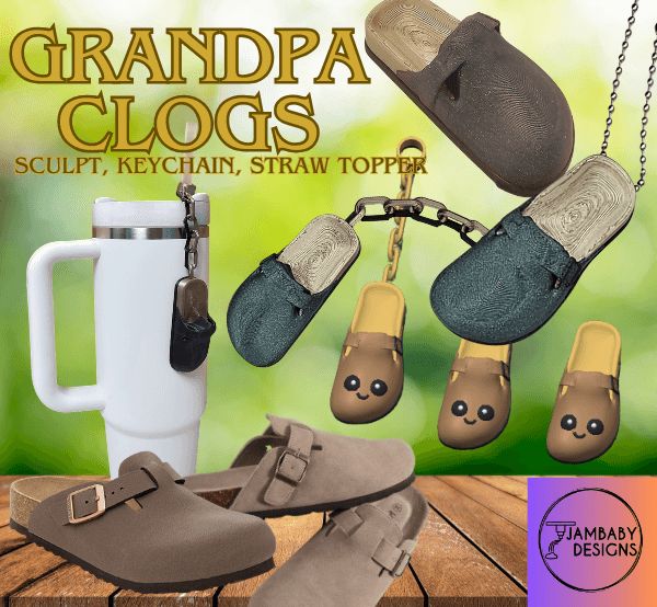 Grandpa Clogs Trio- Sculpt, Keychain and Straw Topper 3d model