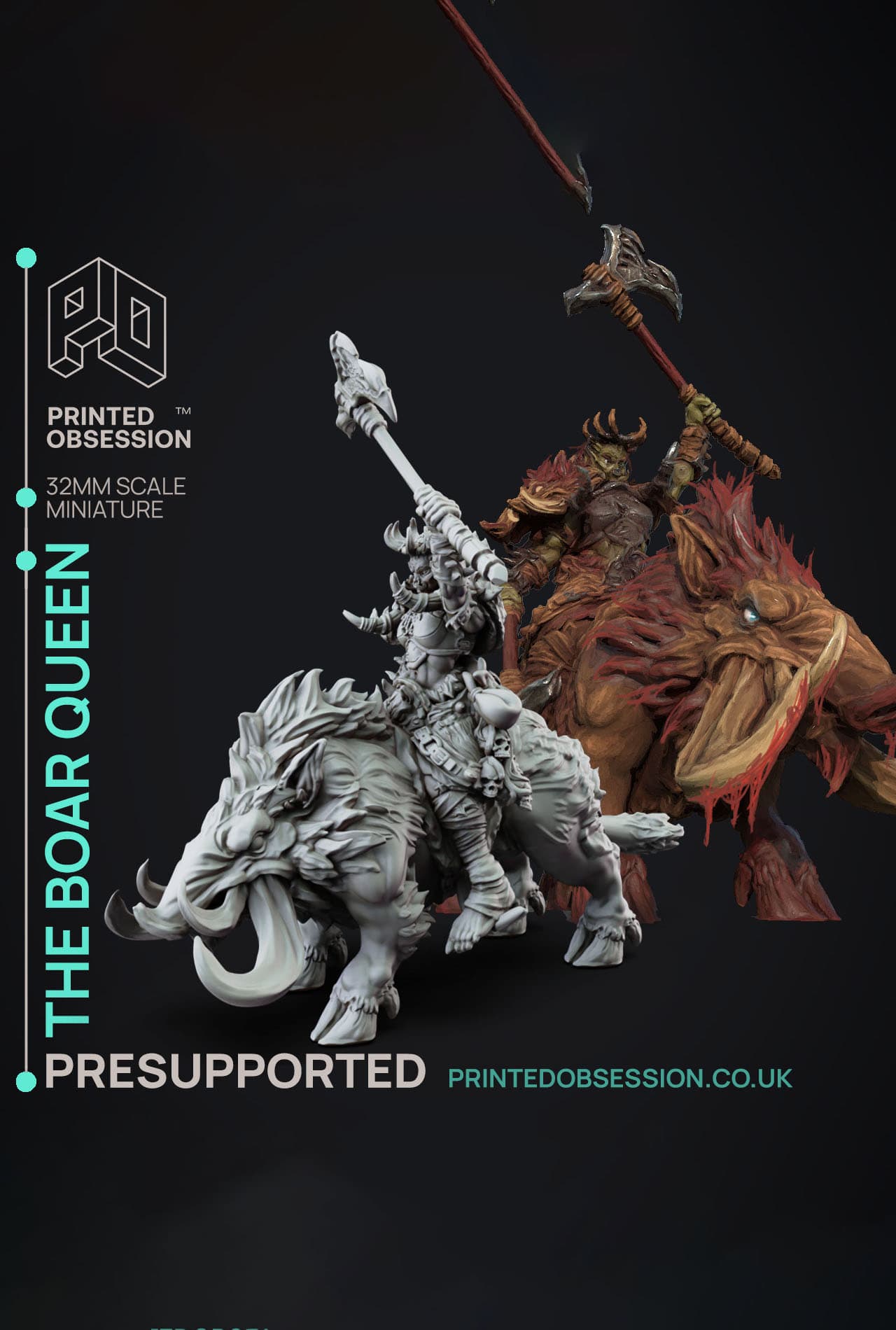 Orc - Boar Queen - Foundlings - PRESUPPORTED - Illustrated and Stats - 32mm scale 3d model